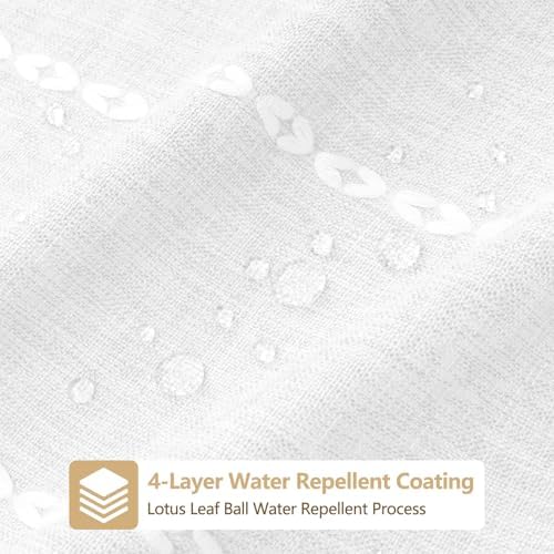 Seenus 72 x 84 inch Extra Long Boho Farmhouse Shower Curtain with Tassels, White Linen Textured Soft Fabric Shower Curtain Heavyweight, Elegant French Country Striped Bathroom Curtain Water Repellent