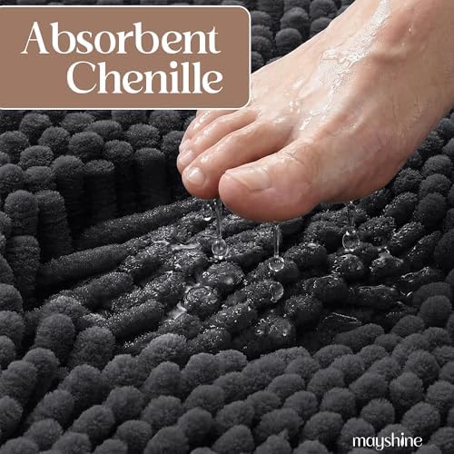 MAYSHINE Round Area Rug Set for Bathroom | Soft Plush Chenille Bath Mat, Water Absorbent Non-Slip Bathroom Rug | Washable Shag Carpet, Bedroom, or Home Décor | 36"x36" (Round) | Charcoal Gray