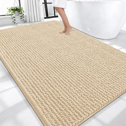 OLANLY Thick Chenille Large Bathroom Rugs 70x46, Absorbent Bath Mat, Beige