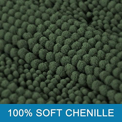 H.VERSAILTEX Bathroom Rugs Bath Mats Sets Super Absorbent Chenille Striped Bath Mats Non Skid Machine Wash Dry Rugs for Bathroom Floor Set of 2(Bronze Green, 47 x 17 Plus 17 x 24 - Inches)