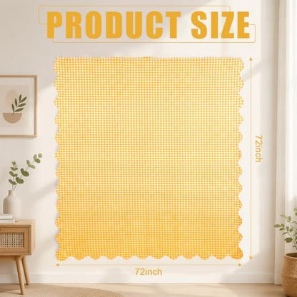 HunnmingRe Scalloped Gingham Shower Curtain Yellow