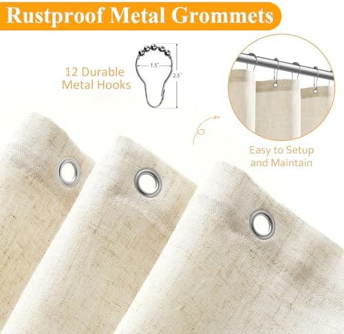 Naturoom Linen Shower Curtain 108x72 Inch for Bathroom Beige 1 Panel