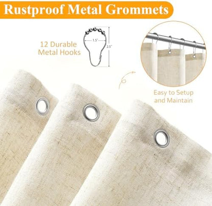 Naturoom Linen Shower Curtain 108x72 Inch for Bathroom Beige 1 Panel