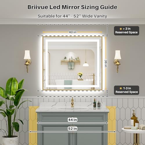 40x36 Inch LED Bathroom Mirror with Gold Frame, Backlit & Front Lit