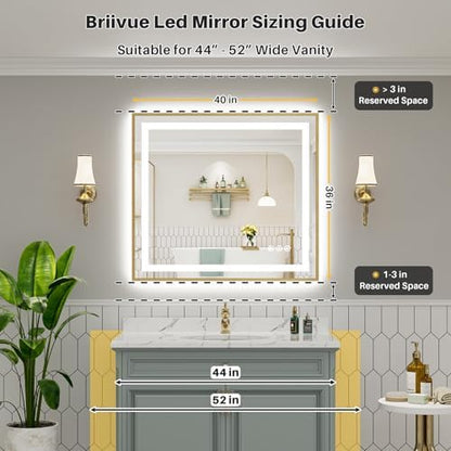 40x36 Inch LED Bathroom Mirror with Gold Frame, Backlit & Front Lit