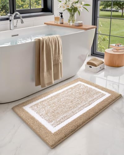 Color&Geometry Bathroom Runner Non Slip, Simple and Stylish,24"x59",Khaki