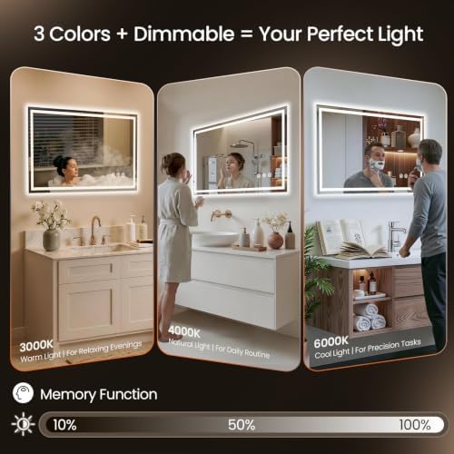 40"x36" LED Bathroom Mirror with Anti-Fog, Backlit & Front Lights, Memory