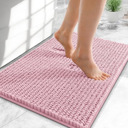 OLANLY Thick Chenille Small Bathroom Rugs Mats 24x16, Dusty Rose