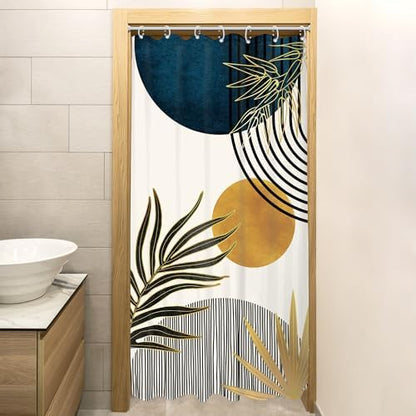 Stall Small Mid Century Blue Boho Abstract Bathroom Shower Curtain Set