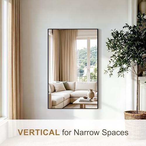 Rectangular Bathroom Mirror, 48"x30" Black Metal Framed Vanity Mirror