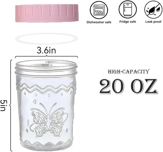 4-Pack 20oz Glass Jars with Lids, Mason Jars, BPA free Wide Mouth Glass Jars with Lids, Food Storage Containers for Snacks, Yogurt, Salad, Fridge, Meal Prep（Mixed color）