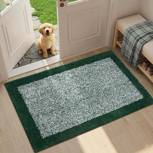 36x24 Bathroom Rugs Non Slip Washable, Soft Absorbent Bath Mat Dark Green