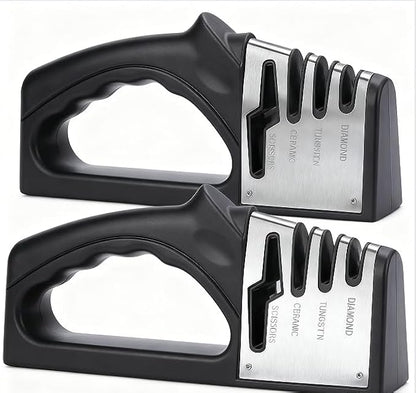 4-in-1Manual Knife Sharpener Suitable for kitchen knives, fruit knives, steel knives, scissors, and 3-level precision sharpening.Non slip base, suitable for home use (black) (2)