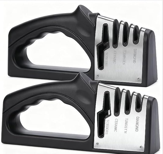 4-in-1Manual Knife Sharpener Suitable for kitchen knives, fruit knives, steel knives, scissors, and 3-level precision sharpening.Non slip base, suitable for home use (black) (2)