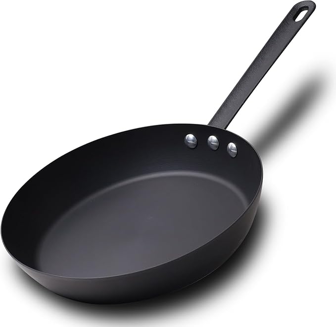 Coating-Free Carbon Steel Pan, Durable 10 Inch nitrided Frying Pan, Oven Broiler Safe 660F and Induction Compatible, PFOA Free
