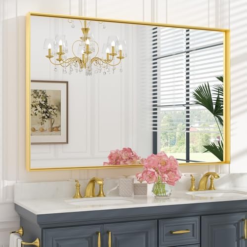 Keonjinn 55x36 Inch Gold Bathroom Mirror for Over Sink, Vanity Mirror