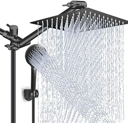Black Shower Head Combo,10 Inch High Pressure Rain with 11" Extension Arm