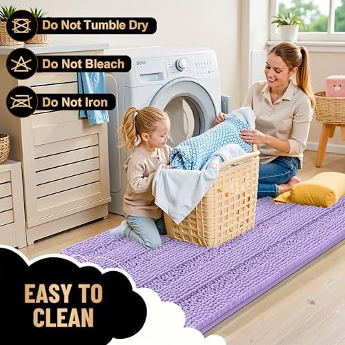 OLANLY Thick Bathroom Runner Rugs 47x17, Soft Chenille Bath Rugs, Lavender