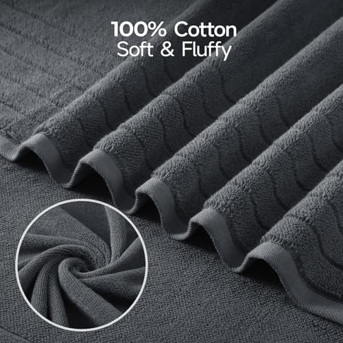 REDKISS Luxury Bath Towels Set of 4, 35x70 in, Highly Absorbent & Quick Dry, Super Soft Extra Large Premium Thick Cotton Gray Bath Sheets for Shower, Hotel, Bathroom, Spa