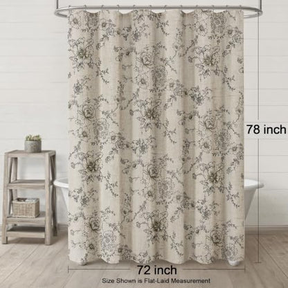Farmhouse Floral Vintage Shower Curtain for Bathroom, Black and Tan Taupe