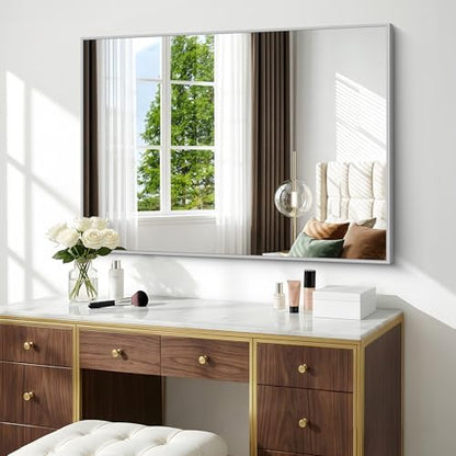 BONEWEI Silver Bathroom Mirror,30x42 inch Wall Mirror for Bathroom Wall Mounted,Rectangle Mirror for Bathroom Over Sink,Modern Metal Frame for Living Room,Bedroom Entryway,Horizontal/Vertical