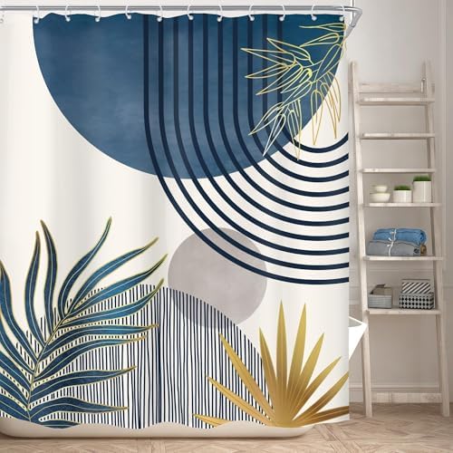 Mid Century Boho Abstract Modern Sun Minimalist Bathroom Shower Curtain Set