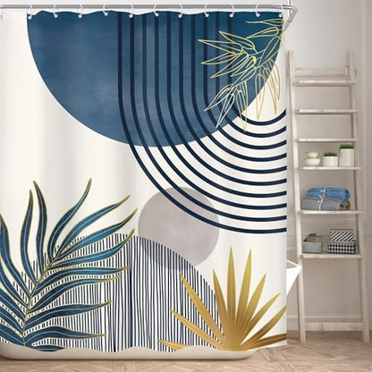Mid Century Boho Abstract Modern Sun Minimalist Bathroom Shower Curtain Set
