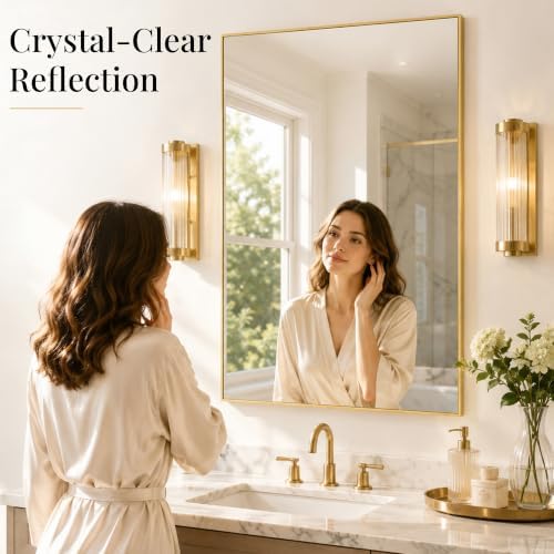 36"x24" Brushed Gold Framed Rectangle Bathroom Vanity Wall Mirror