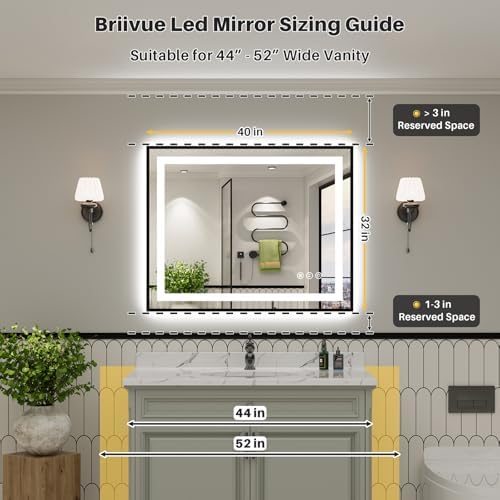 Briivue 40x32 Inch LED Bathroom Mirror with Gold Frame, Backlit & Front Lit