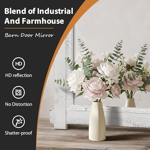 Besdomus Farmhouse Bathroom Vanity Mirror: 24"x36" White Rustic Barn Door
