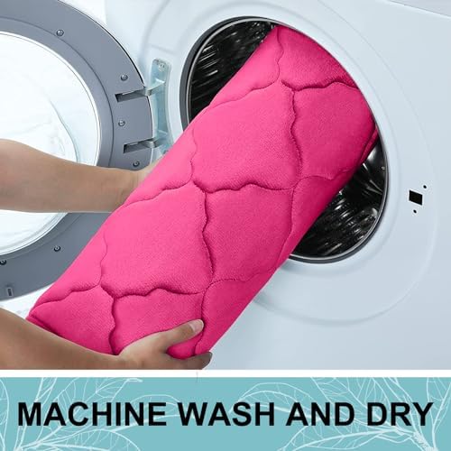 OLANLY Memory Foam Toilet Rugs U-Shaped 24x20, Soft Bath Mat, Deep Pink