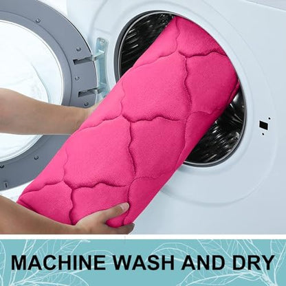 OLANLY Memory Foam Toilet Rugs U-Shaped 24x20, Soft Bath Mat, Deep Pink