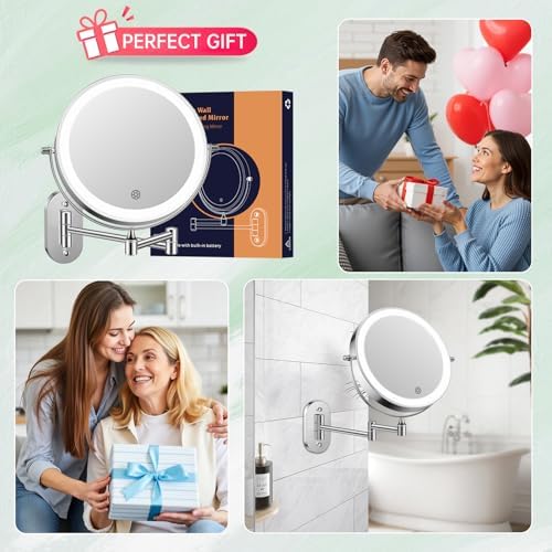 FUNTOUCH 5000mAh Rechargeable Wall Mounted Makeup Mirror with Light Charger