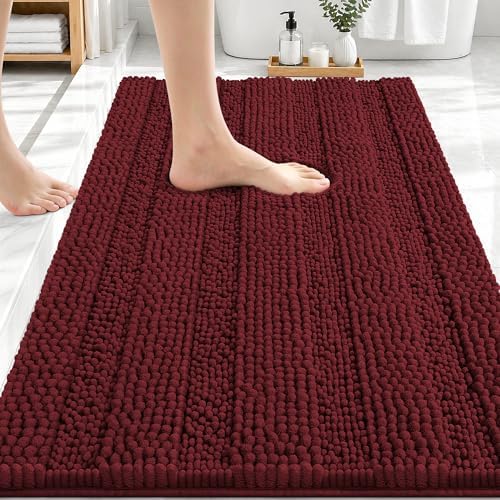 OLANLY Thick Bathroom Rugs 30x20, Chenille Bath Rugs, Andorra Red-Brown