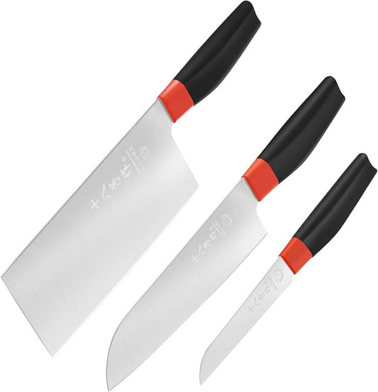 SHI BA ZI ZUO Kitchen Knife Set, Meat Cleaver, Chef Knife, Professional Santoku Knife Ergonomic Design Handle