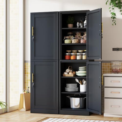 Tall Metal Narrow Bathroom Storage Locker Cabinet 67" H,Black Kitchen Pantry Cabinets with 4 Adjustable Shelves and 2 Lockable Doors,File Cabinet Organizer for Kitchen Home Office Living Dining Room