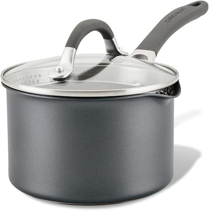 Circulon A1 Series w/ScratchDefense Nonstick Induction Straining 2qt SaucePan with Lid, Induction Cookware, 2-Quart Sauce Pan with Lid, Graphite