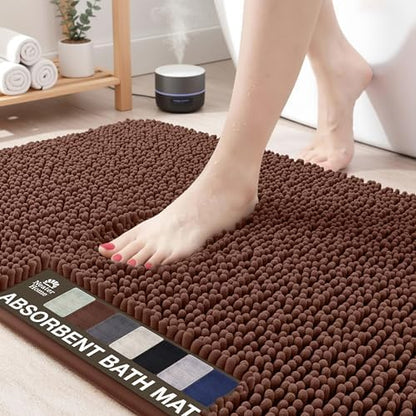 Neater Home Plush Bathroom Rugs 30x20 Thick Chenille Quick Dry Microfiber Absorbent Bath Mat, Soft Bath Rugs, Machine Washable Bathroom Floor Mat for Tub Shower Sink, Home Decor Accessories, Brown