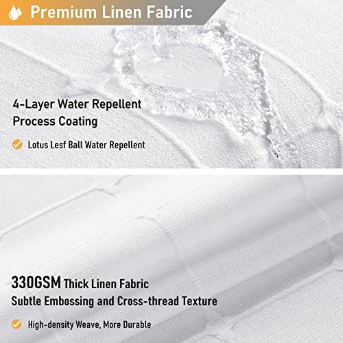 BTTN Long Boho Farmhouse Linen Heavy Duty Shower Curtain Set, 72x84, White