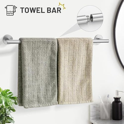 TURS Brushed Steel 5 Piece Bathroom Hardware Set, SUS304 Stainless Steel Bath Towel Bar Set, 24 Inch Bathroom Accessories Kit Wall Mounted
