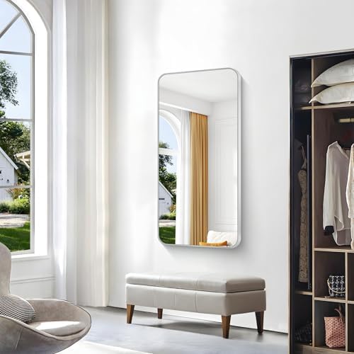 BONEWEI Silver Bathroom Mirror,24x48 inch Wall Mirror for Bathroom Wall Mounted,Rectangle Mirror for Bathroom Over Sink,Modern Frame Round Corner for Living Room,Bedroom Entryway,Horizontal/Vertical