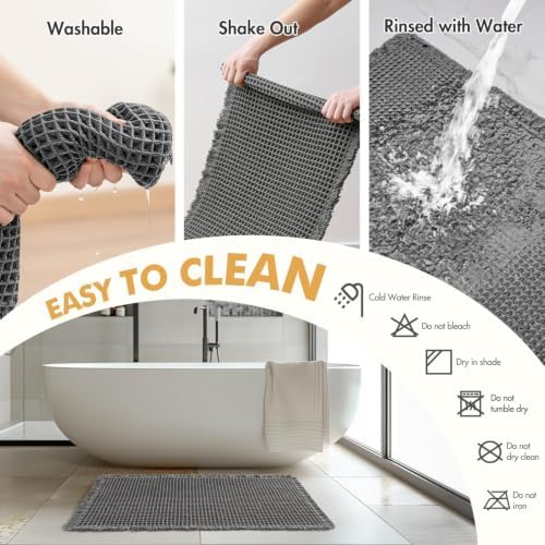 MIULEE Set of 2 Waffle Bathroom Rugs Boho Bath Mat Dark Grey 17x24 Inch