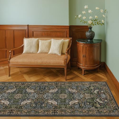 8ft Long Floral Kitchen Runners - 2x8 Runner Rug for Hallway Bathroom Laundry Room Bedroom Beside Bed Entryway, Boho Birds Leaves Patterned Non Slip Low Pile Washable Rugs