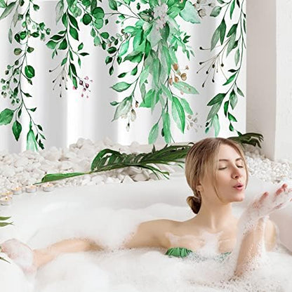 Gibelle Emerald Green Eucalyptus Shower Curtain, Floral Print, 72x84