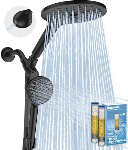 MakeFit Dual Filtered Rain Shower Head Combo, High Pressure Handheld Shower Head with Adjustable Bar - Rainfall Shower Head And Showerhead with Filter for Hard Water - Removes Chlorine