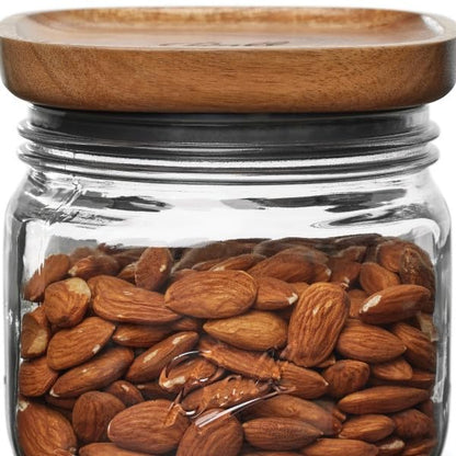Ball Stack & Store Glass Mason Jars with Wooden Lid, Used for Pantry, Cookies, Flour, Cereal, Rice, Sugar, Tea, Coffee Beans, Spices, Square, 4-Cup (Pack of 2)