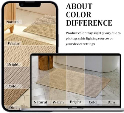 JIUZHEN Waffle Bath Mat Rug Super Absorbent Bath Mats for Bathroom Mat Non Slip Bathmat Machine Washable Soft Bathroom Rugs with Tassels Dry Fast Bath Rugs for Floor, 20" x 32", Strip-Brown
