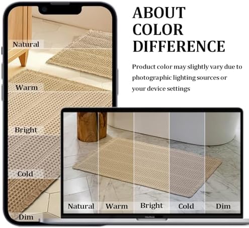 JIUZHEN Set of 2 Waffle Bath Mats Boho Bath Rugs 16x24&20x32, Strip-Brown
