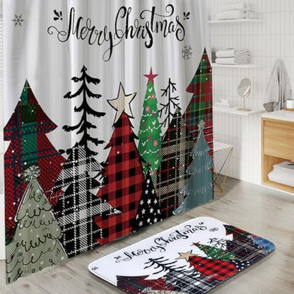 Clara Clark Bathroom Accessories Set - Christmas Bathroom Set with Adhesive Corner Shower Caddy Hanging, 24PC Bathroom Accessory Set, Christmas Shower Curtain Set with Toilet Brush and Trash Can