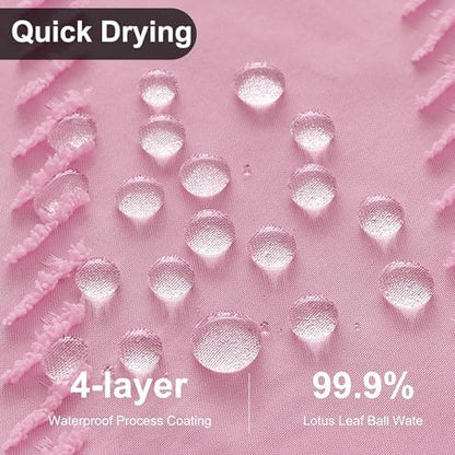Siiluminisoy Extra Long Shower Curtains 72 x 84 Inches Tufted Chevron Pink Shower Curtains Fabric for Bathroom Modern Shabby Chic Waterproof Cloth Shower Curtain